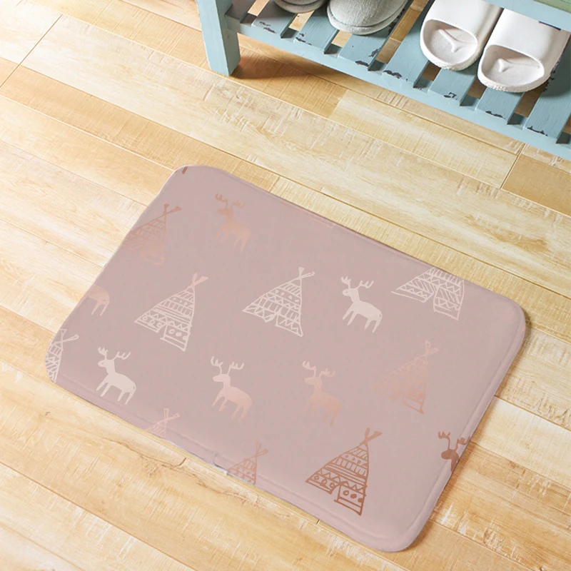 

Fashion Luxury Christmas Style Door Mat Rose Gold Snowflake Deer Decoration Kitchen Blanket Marble Planet Geometric Bathroom Mat