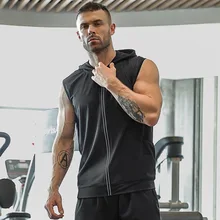 Спортивная куртка Для мужчин тонкая ткань быстросохнущие летние Фитнес спортивная куртка пальто с капюшоном черного цвета на молнии спортивный Повседневный жилет
