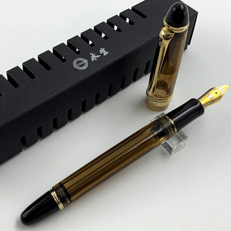 Перьевая ручка WingSung 699 коричневый прозрачный вакуумный наполнитель из нержавеющей стали перьевая ручка тонкий наконечник+ коробка для ручек подарок Офисные принадлежности - Цвет: Fine nib 0.5 mm