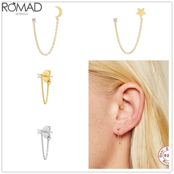 

Romad Fashion S925 Sterling Silver Chain Earrings Tassel Inlay Zircon Earrings Star Moon Earrings For Women Gifts 1pc