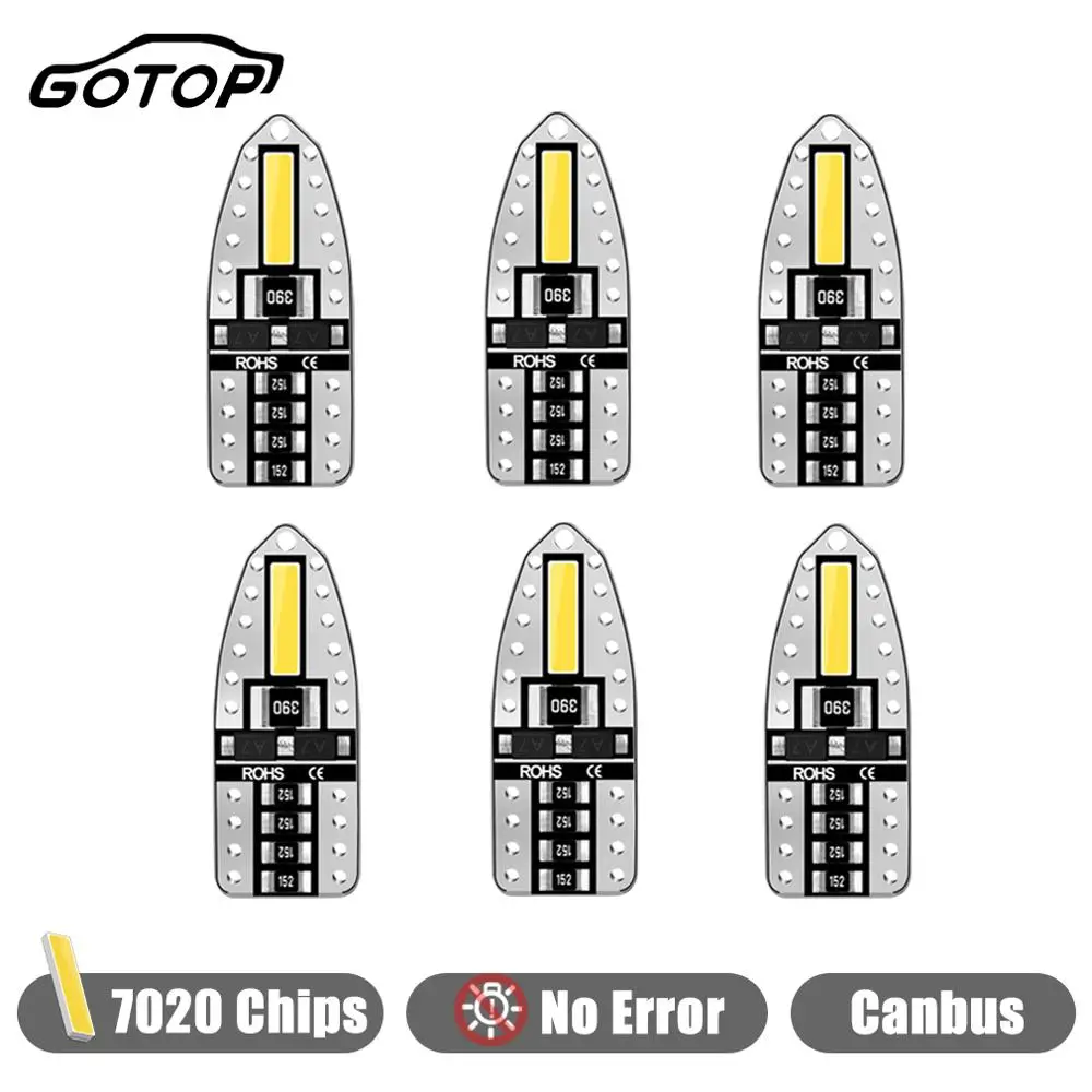 

6pcs T10 194 168 W5W Led Bulb 2SMD 7020 Chips Led Parking Bulb Canbus No Error Interior Light Auto Wedge Clearance Lamp 6000K