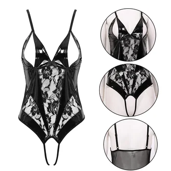 

Womens Hot Bodystocking Sexy See Through Lingerie Exotic Catsuit Babydoll Fetish Nipple Crotchless Open Bra Teddies Bodysuit