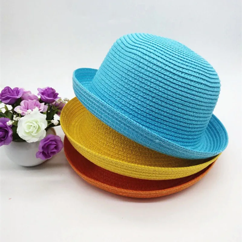 Sun Hat for Parent-child Adult/Child Straw Knit Woven Curled Dome Men Women Summer Beach Travel Sunscreen Bowler Hat U29 sun hat sun protection hat