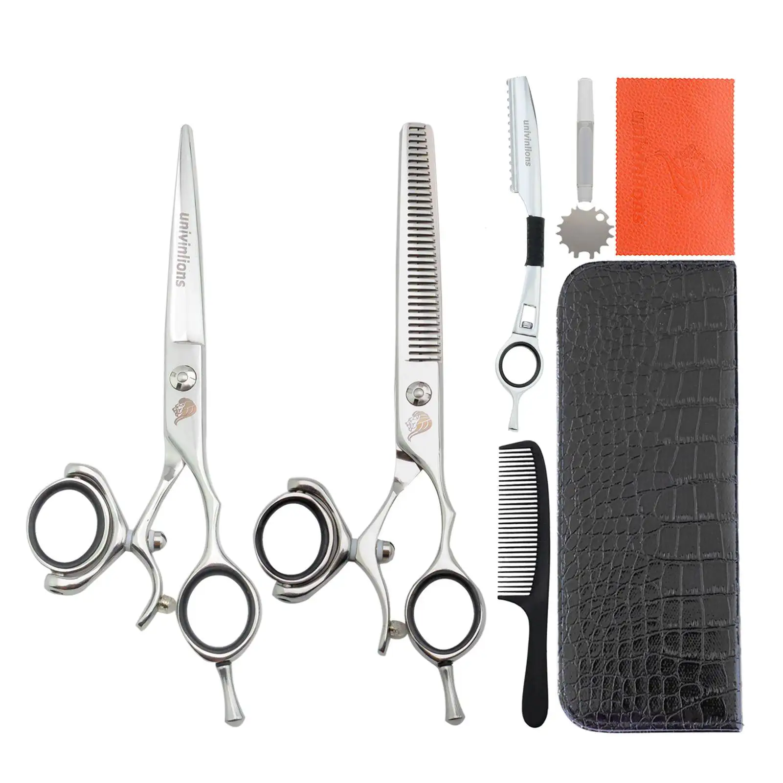 

Univinlions 5.5/6.0 Inch Professional Hairdressing Scissors Kit Swivel Thumb Cutting Shears Japanese Steel Barber Accessories