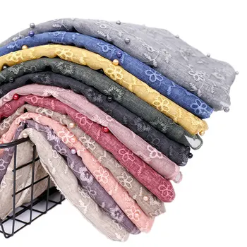 

Women's lace hijab scarf plain maxi stretchy wraps pearls bandhnu shawls muslim scarves headband wraps islamic scarves