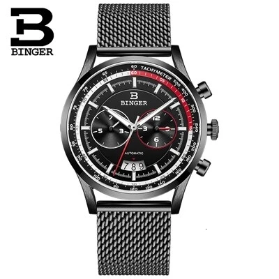 silver black B8-1 Швейцарские БИНГЕР часы Мужские автоматические механические люксовый бренд Мужские наручные сапфировые светящиеся relogio водонепроницаемые - Цвет: silver black B8-1