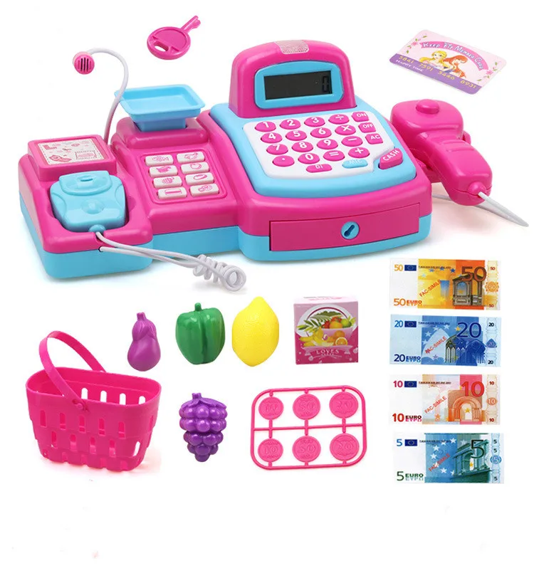Детские игрушки для ролевых игр, детские игрушки для симуляции супермаркета, кассовый аппарат для маленьких мальчиков и девочек, Обучающие Развивающие игрушки для подарка на день рождения - Цвет: Розовый