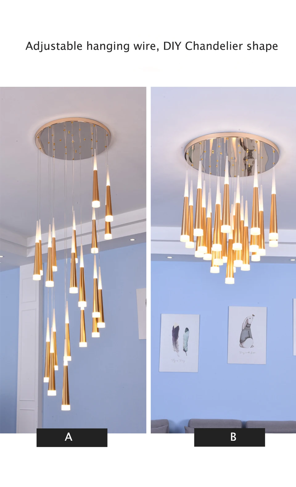 Oświetlenie ledowe żyrandol złoty/czarny/kawa/srebrny schody długa