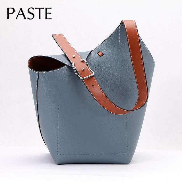 2021 Ins Winter Collection Fashion Design Women's Handbag Cowhide Leather Shoulder Bag Large Soft Cowhide Bucket Tote Bag 2