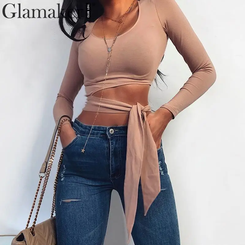 Glamaker открытая черная блузка с бантом рубашка для женщин длинный рукав весенние
