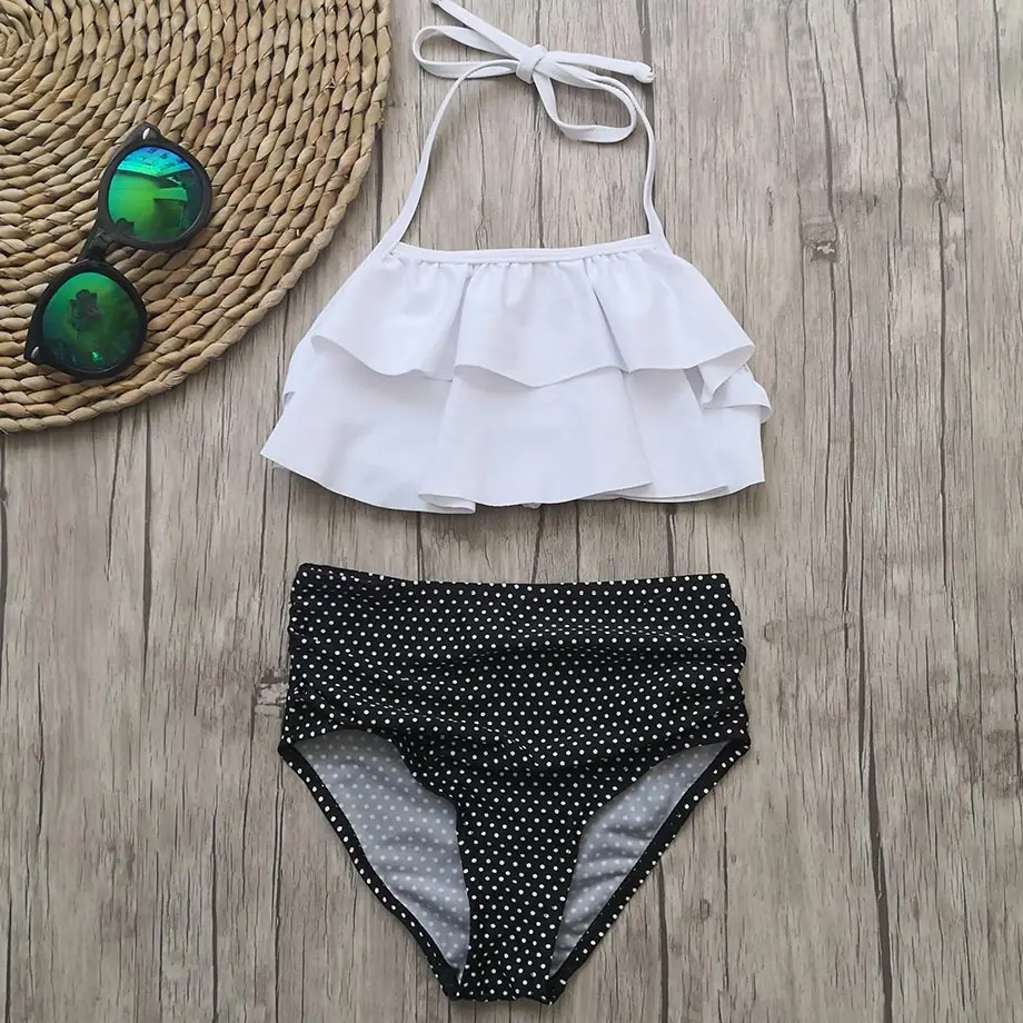 

5-12 Years High Waist Girl Bikini Set Polka Dot Girl Swimsuit Kids Two Piece Children's Swimwear Falbala Girl Swim Bathing Suit
