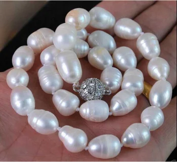 

LARGE 11-12MM NATURAL WHITE REAL BAROQUE CULTURED PEARL NECKLACE