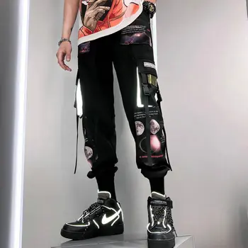 

Multi-pocket Men's Jogger Trousers Streetwear Hip Hop 2020 New Casual Male Harem Pants Ribbons Bermuda Pencil Pants Mens