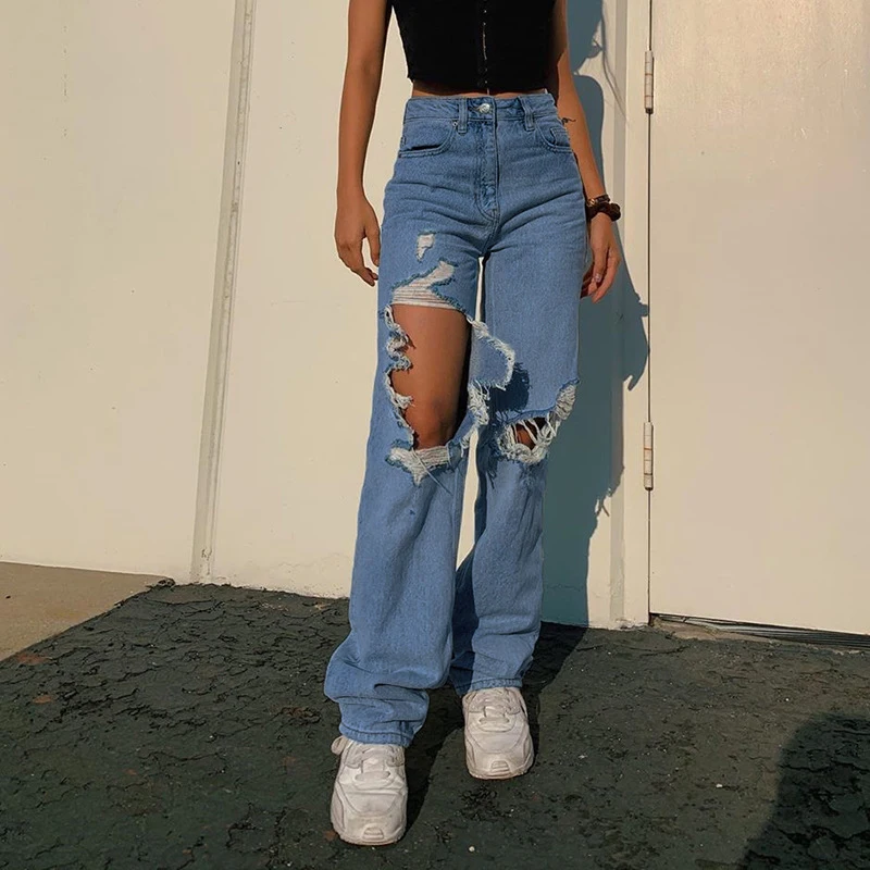 Trendy Ripped Jeans Women Slouchy 