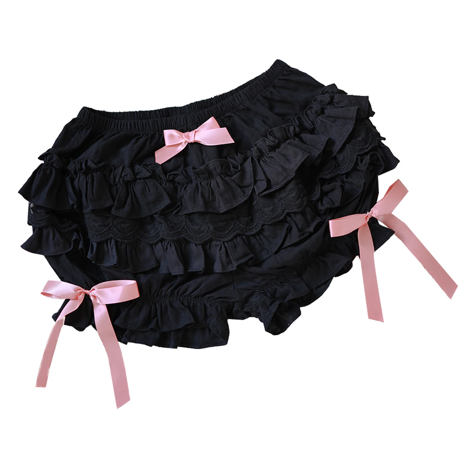

Womens Lace Trim Layered Ruffle Bloomers Elastic Waistband Bowknot Decor Frilly Panties Shorts summer cute costumes