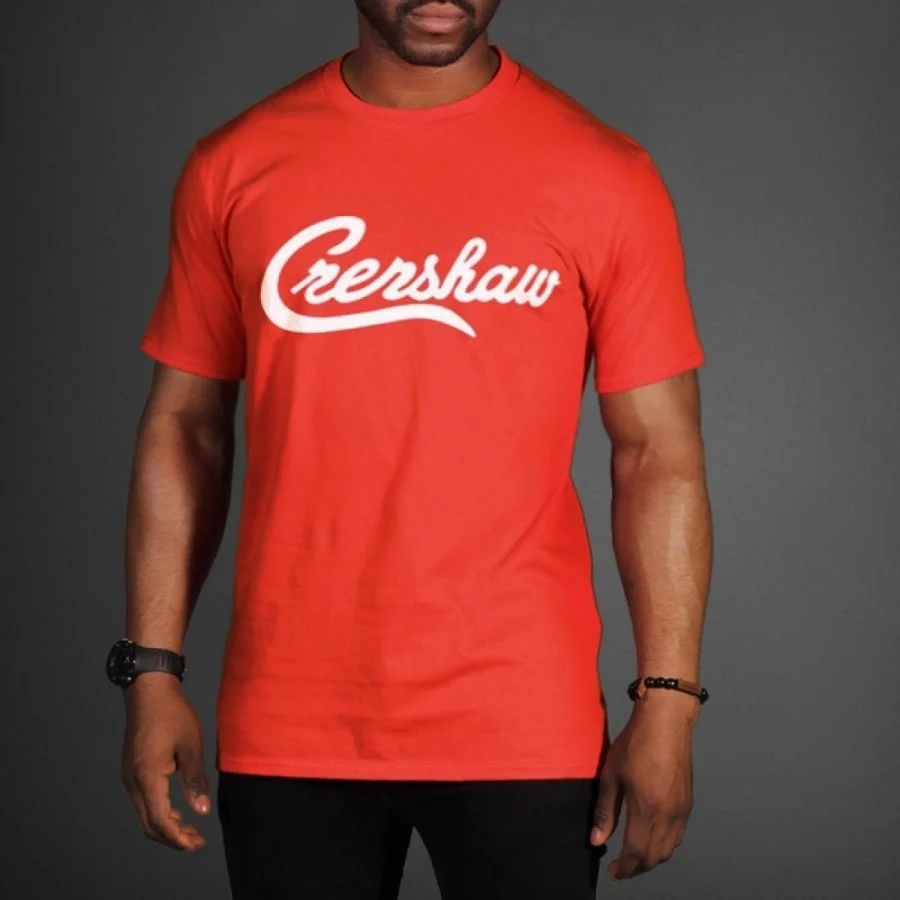 black shirt with red writing