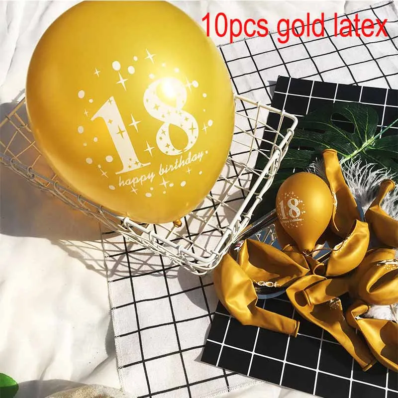 18 лет День рождения воздушные шары Роза Золотое серебряное число воздушный шар 18 день рождения украшения дети взрослые латексные шары S8XN - Цвет: 10pcs gold latex