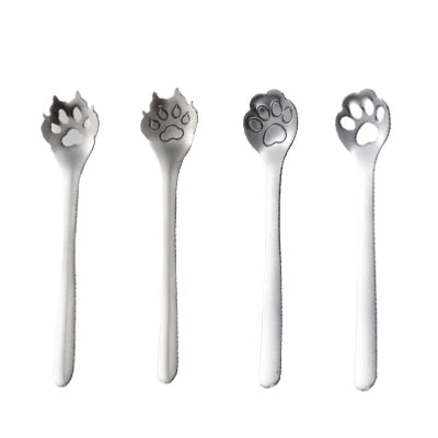 Silver set 4 шт. Кошачий коготь для собак комплект кофейных ложек 304 нержавеющая сталь десертное мороженое чай столовые приборы для питья кухонные аксессуары - Цвет: Silver set