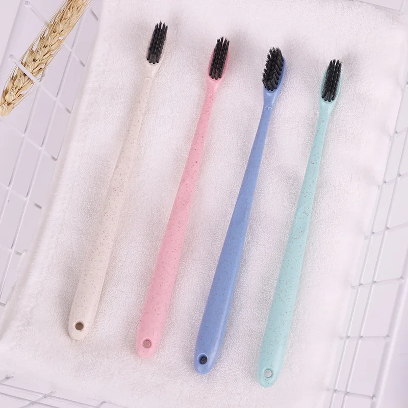 Wheat Adult Bamboo Charcoal Soft Bristle Toothbrush 4 Installed Oral Care Small Head Fine Wool Straw Thick Handle Nanometer Toot