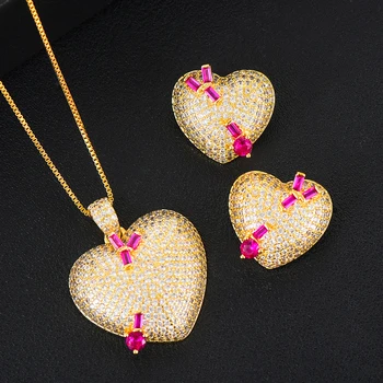 

GODKI Brazilian Heart Charms Jewelry Sets for Women Wedding Statement Dubai Necklace Earring Set Cubic Zirconia Jewelry Set