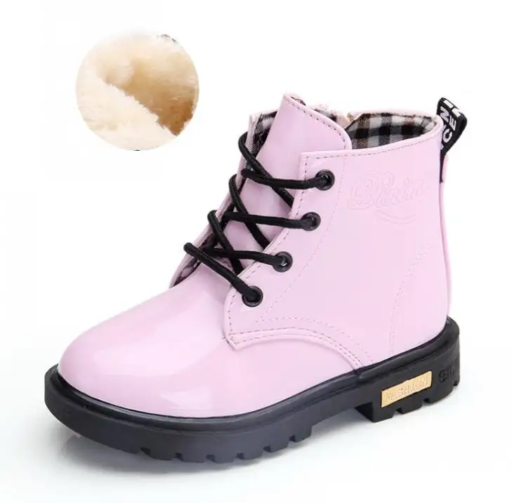 Autumn Winter Fashion Children Fur Boots Kids shoes Boys Girls Plush Ankle Snow boots PU Leather Baby Motorcycle boot Size 21-3 - Цвет: picture color cotton