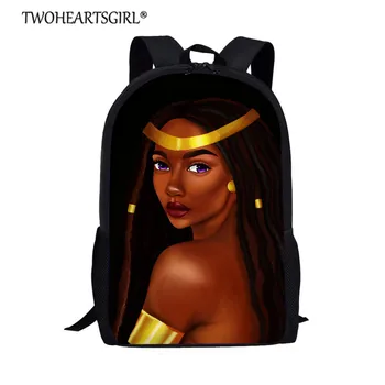 

Twoheartsgirl Back Packs for Teenage Girls Kids Black Female Afro Cool Girls Lady Printed Backpack Children School Bags Rucksack