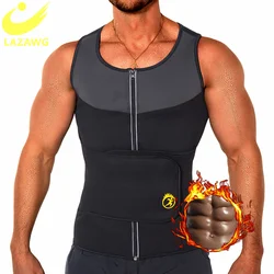 LAZAWG Mens Gym Neoprene Body Shaper Sauna Sweat Belt Zipper Workout Tank Top Slimming Shirt Vest Underwear Waist Trainer Corset