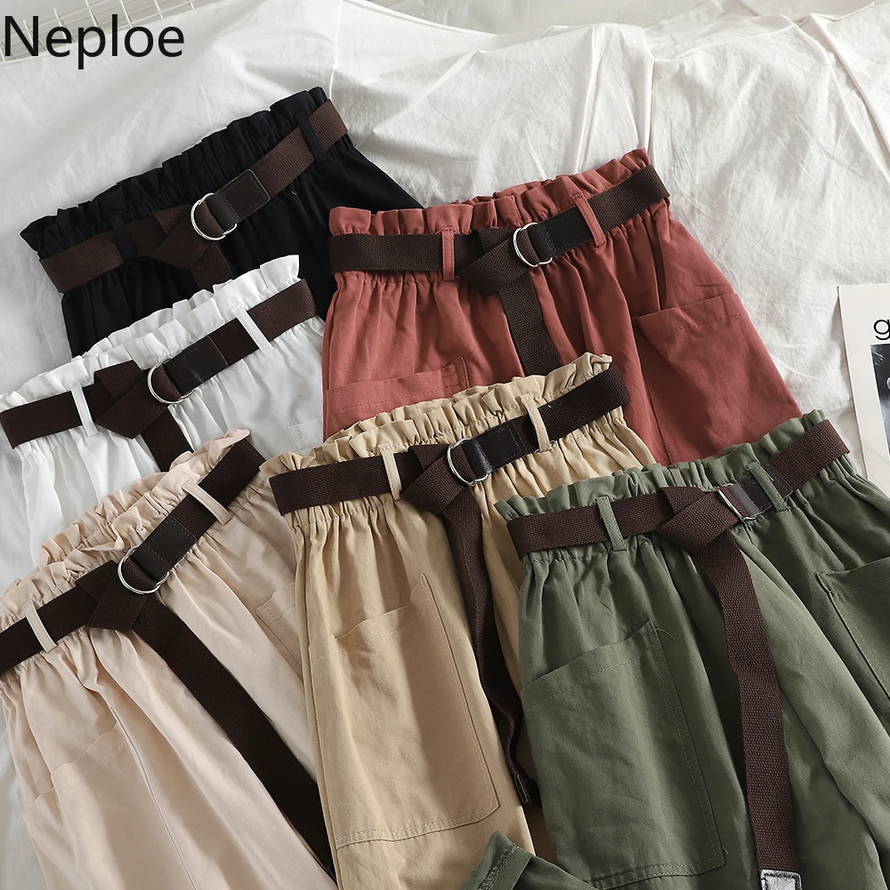 Neploe/корейские новые женские брюки с высокой талией, однотонные прямые брюки карго, Свободные повседневные штаны Harajuku, уличные джоггеры, Pantalon Mujer 90236