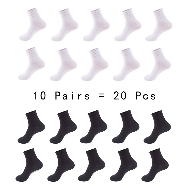 

10Pairs=20Pcs Business Casual Cotton Off white Socks Men Spring Winter Solid Colors Crew Socks Male Breathable Black Socks Meias