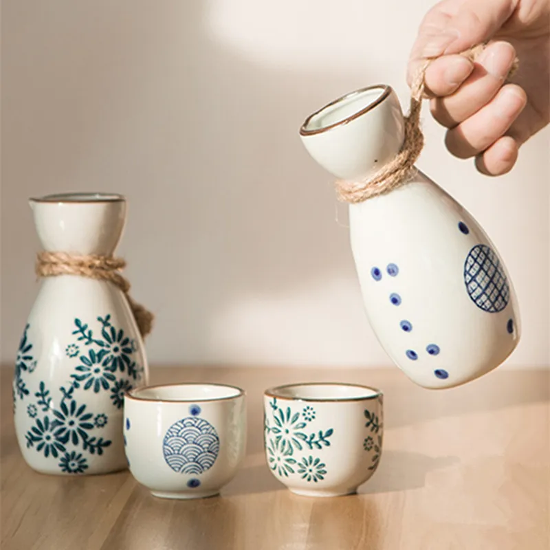 1 Set Vintage Japanese Sake 1 Pot 4 Cups Set Flagon Liquor Spirits Cups Ceramic Sake Wine Winebowl Small Ceramic Wine Glass