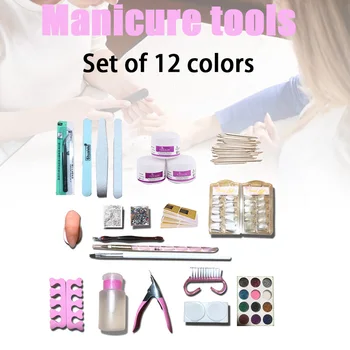 

Hot 1 Set 12 Colors Powder Nail Art Tool Set Nail Tips Brush Manicure Tool Kit Makeup Accessories Nail Gel Polish Kit drill t6