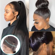 Sayanna-Peluca de cabello humano liso con encaje Frontal para mujeres negras, pelo Remy brasileño predespuntado, HD, transparente, 13x4, 360