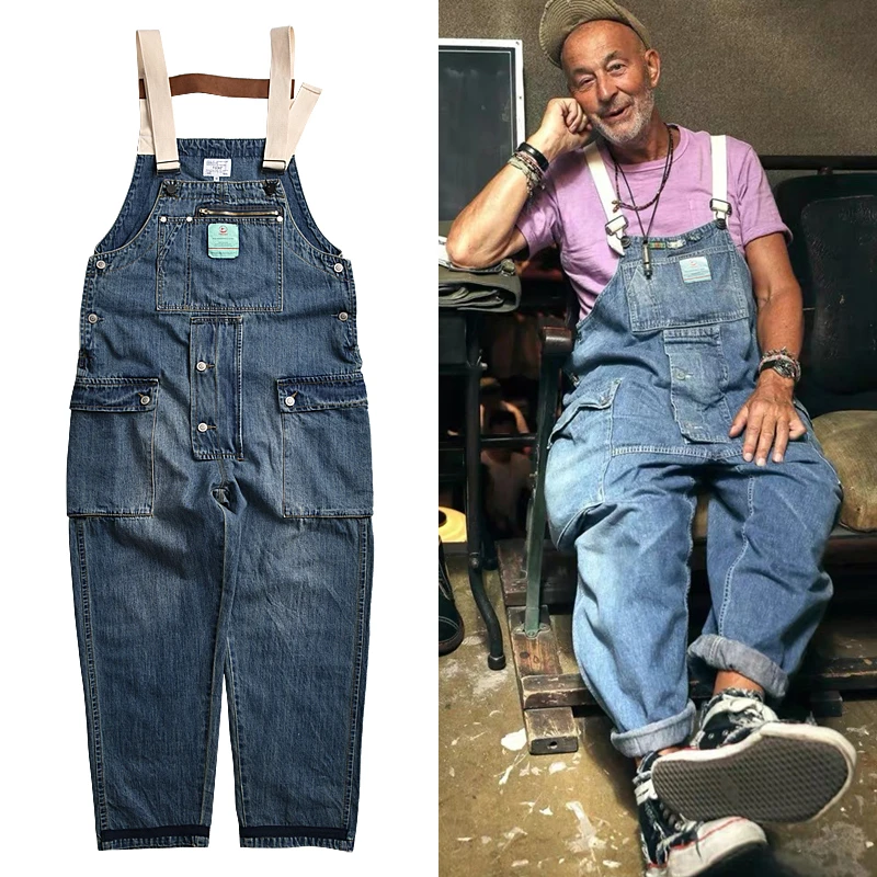 Distressed Blue Denim Overalls Men S Work Cargo Pants Old School Easy Chic Worker Multi Pocket Bib Trousers Men Casual Dad Jeans Jeans Aliexpress
