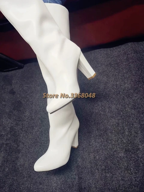 2021 Round Toe Knee High Boots Block Heel Slip On White Matte Leather  Custom Made Real Picture Manufacturer High Heel Boots - AliExpress