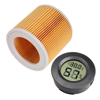 

EAS-4Pcs Air Dust Hepa Filter For Karcher Filler 1000 A2200 A3500 A223 WD2.200 WD3.500 & 1pcs Mini LCD Celsius Digital Temperatu