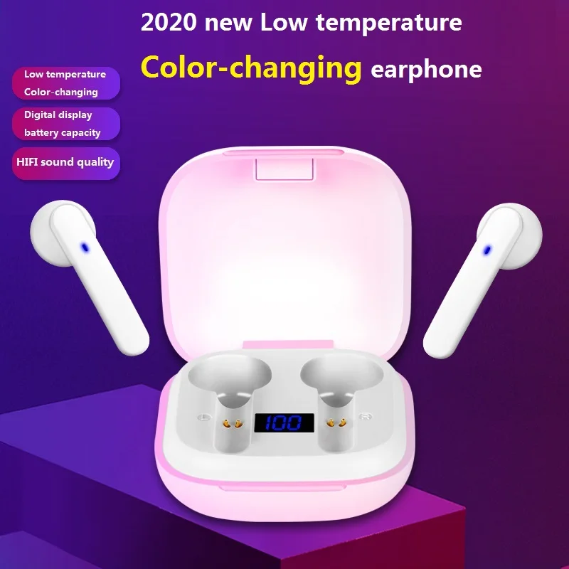 

Low temperature Color-changing earphone LED digital battery display dual-core Bluetooth 5.0 active noise reduction earphone