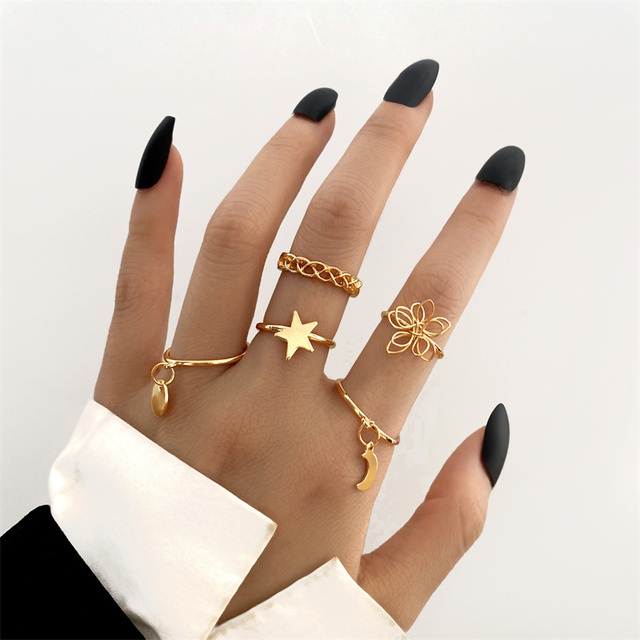 Heart Rings Set Silver Black Alloy Hollow Pearl Love Rings Couples Lovers Valentine's Day Party Gift for Women Girls