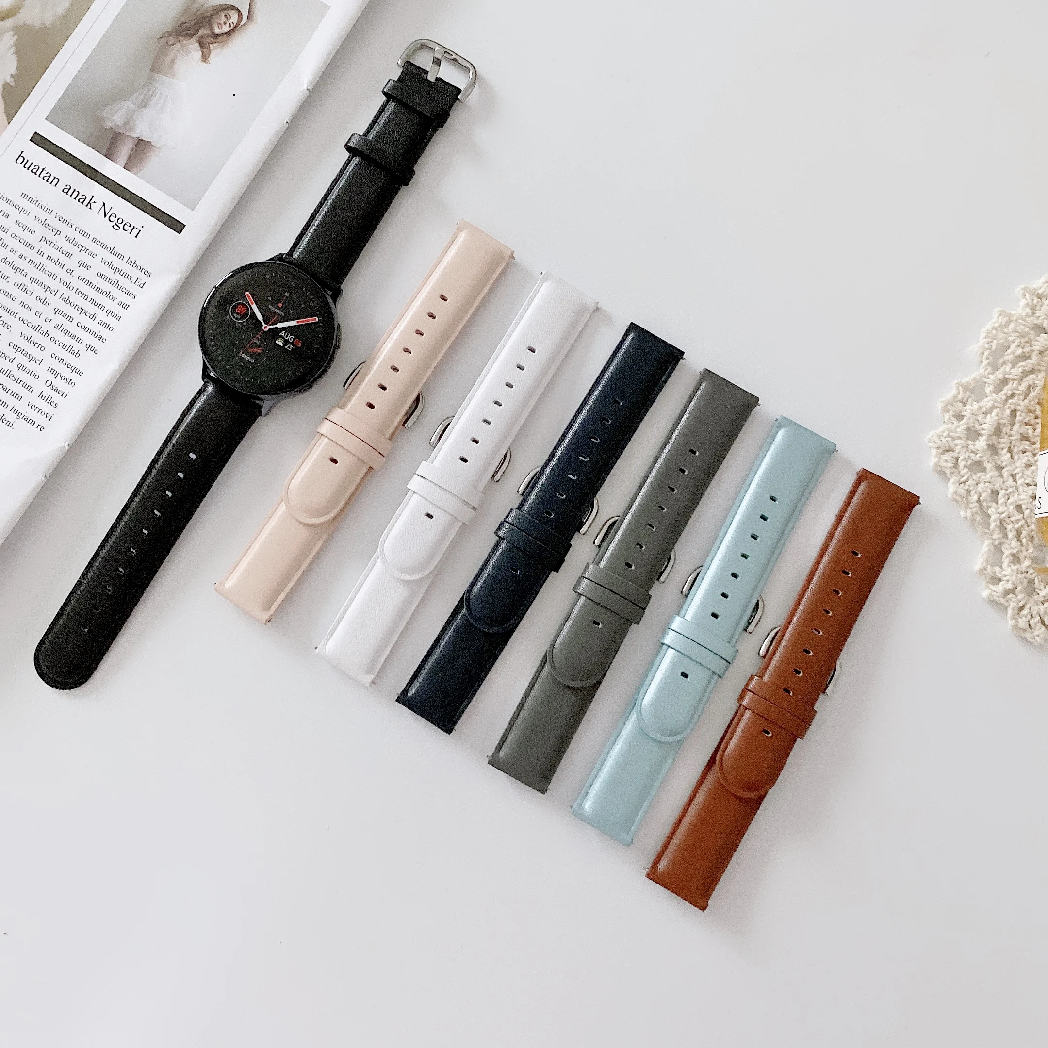 

22mm 20mm Leather strap for Samsuang Galaxy watch 4/3 Active 2 Huawei watch GT GT2 Comfortable strap accessories for Amafit GTR