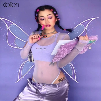 

KLALIEN women see through bodysuits mesh sexy and club party slim skinny female trousers jumpsuits and rompers 2020 summer new