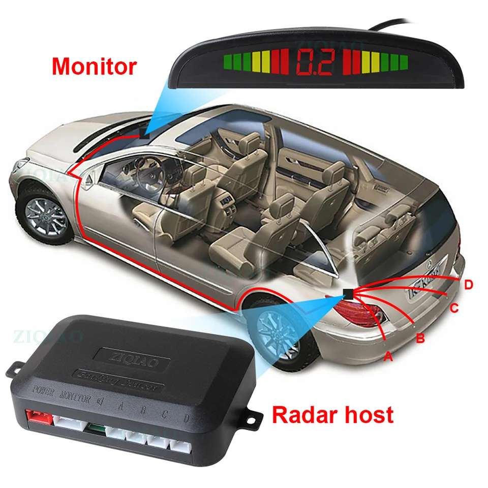 Автомобильный комплект светодиодных датчиков парковки дисплей 4 датчика s обратный резервный радар звуковой сигнал зонд Система ZIQIAO