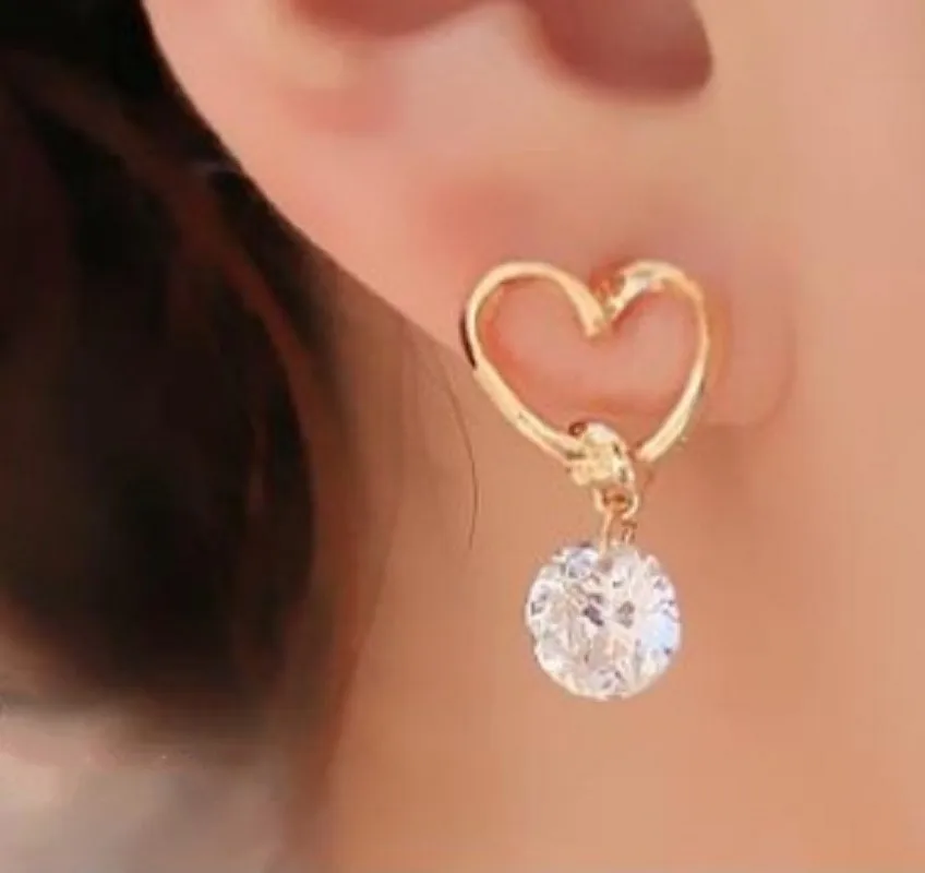 Simple Cute Love Heart Crystal Zircon Dangle Ear Pins drop Earrings Dangles for Women Wedding Party Gift Stud Earring | Украшения и
