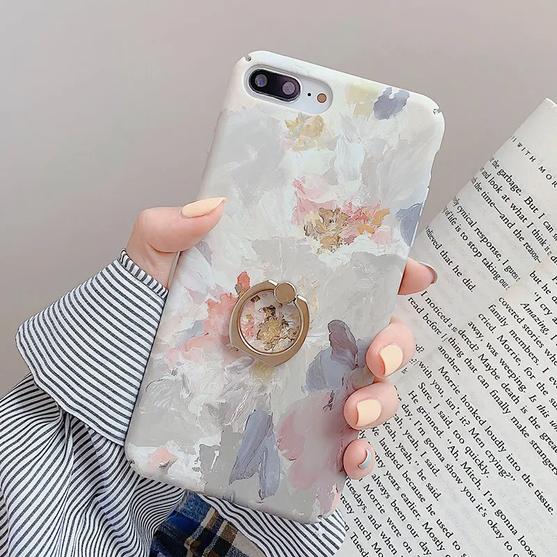 SoCouple чехол с кольцом для iphone X 11 Pro Max чехол для iphone XR Xs max 7 8 6 6s plus растительный лист узор накладка держатель для телефона - Цвет: IK68-OLeafOilFlower