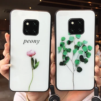 

For Xiaomi Redmi Note 9 Pro Max Redmi note 9s 9 8 Pro k30 Pro Case peony flowers leaves Hard Tempered Glass Back silicone Cover