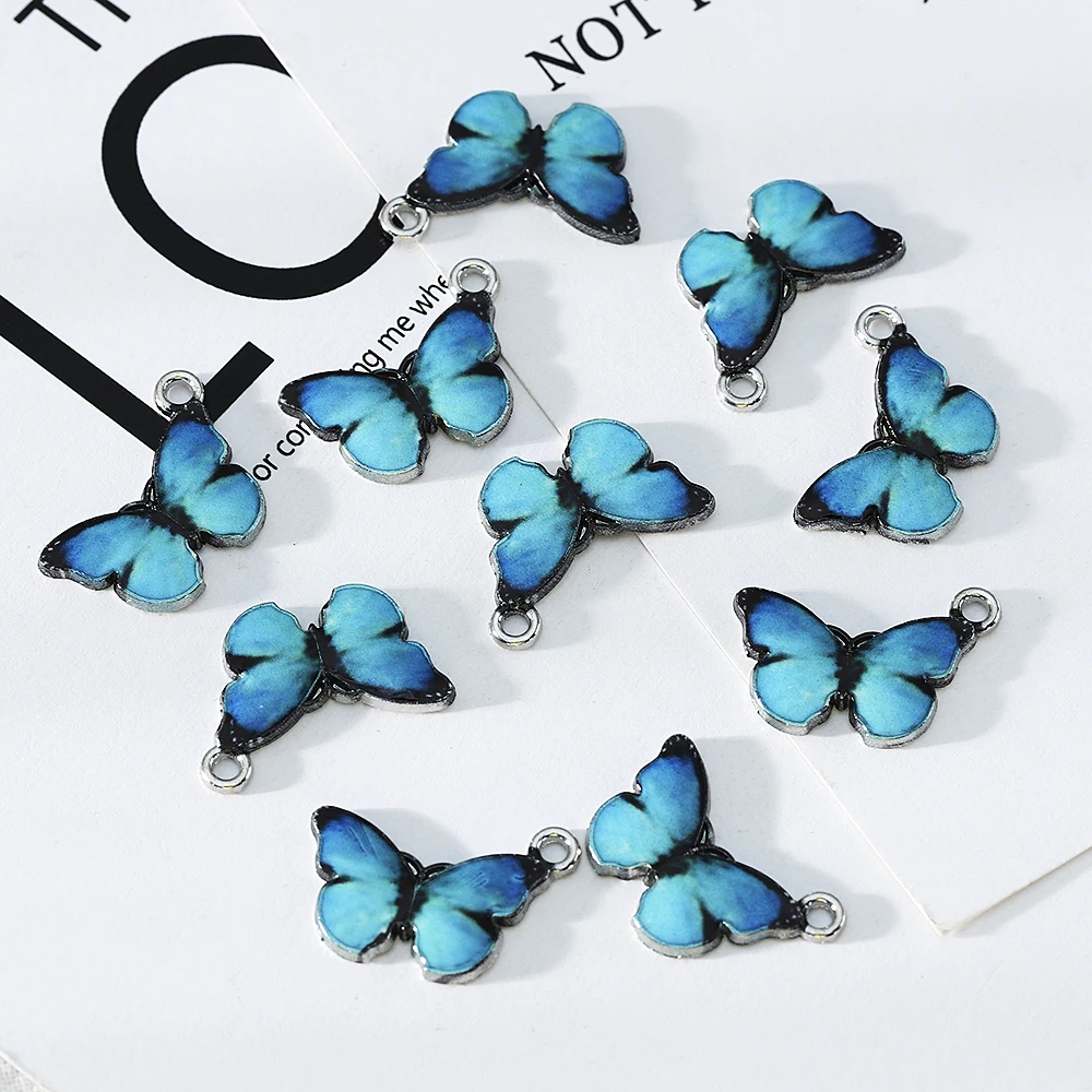 10pcs Blue Enamel Cute Butterfly Charms Pendants DIY Necklace Earrings Jewelry Marking Accessories | Украшения и аксессуары