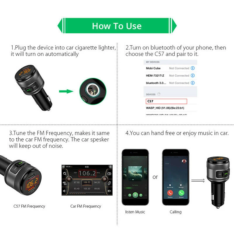 Bluetooth 4,2 fm-передатчик адаптер автомобильный Радио MP3-плеер W/QC3.0 USB зарядное устройство Bluetooth подключение для прослушивания песни