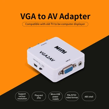 

3.5mm VGA to AV Adapter Mini VGA to AV Converter ABS Shell Video Converter for TV/Computer