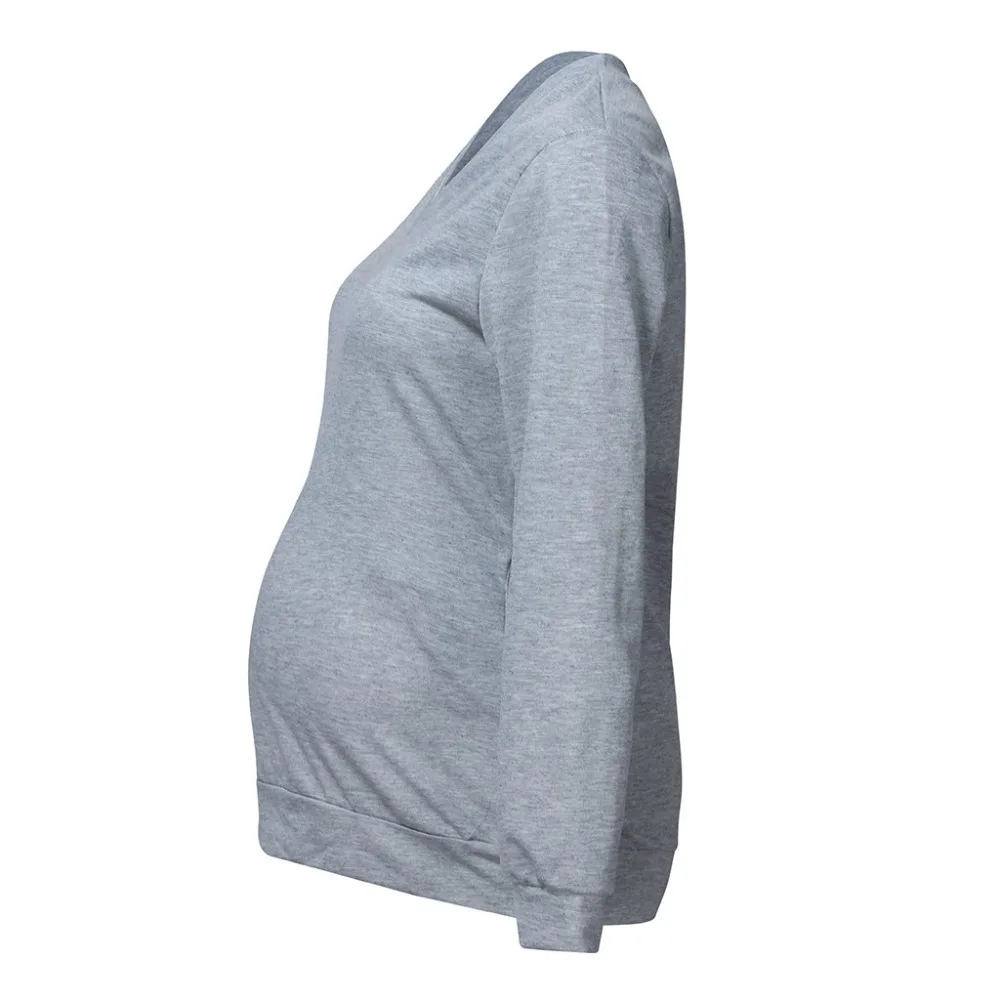 Одежда для беременных; зимняя женская одежда из смесового хлопка для беременных; топы с длинными рукавами и v-образным вырезом; однотонная блузка с карманами; свитер; сезон осень;