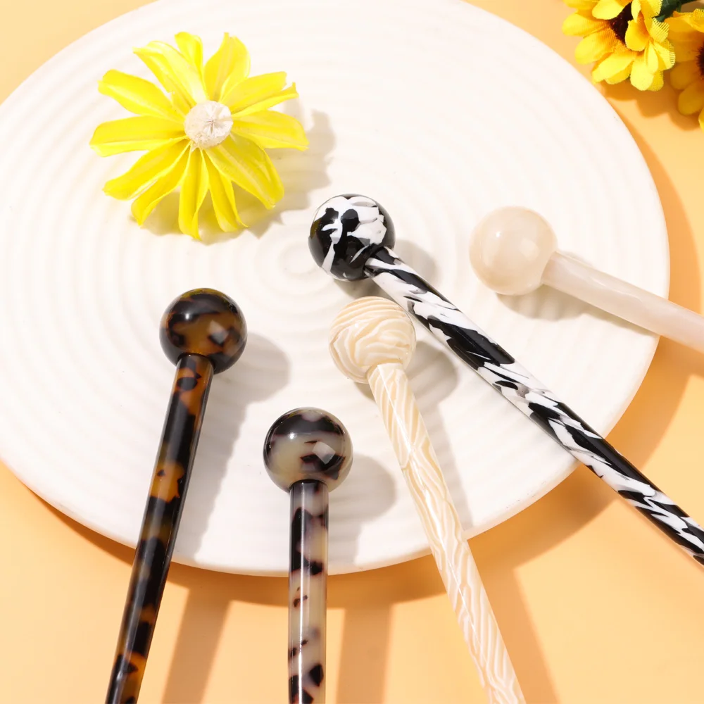 Acetate Hair Sticks Round ball Tortoise Shell Resin Hairpin Leopard Chopsticks Hair Pins Hair Accessories for Women and Girls flapper headband