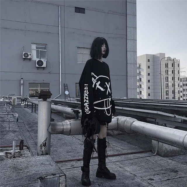 Cool Black Harajuku Punk Long Sleeve T-Shirt 2