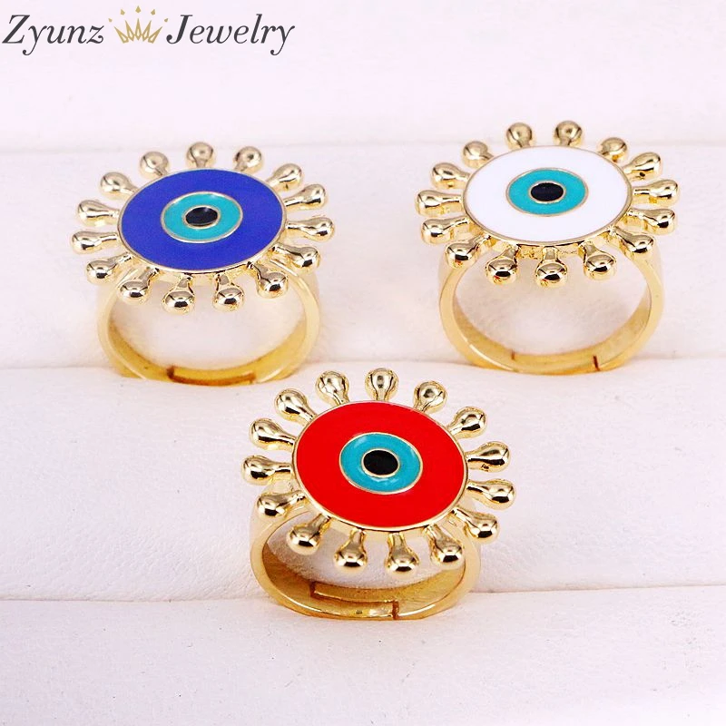 

10PCS, Gold Color Jewelry Accessories Enamel Turkey Eye Finger Rings Vintage Open Ring Women Rings